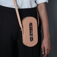 Load image into Gallery viewer, &quot;Sarsez-compact mini &quot; (honey glow) small Cross body phone, card and keyring holder bag handcrafted in genuine leather, Mother of pearl and premium wood.-Bags-Claymango.com

