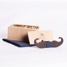 Load image into Gallery viewer, Assorted Gift hamper from Twofolds - 1 Lion brooch + 1 Lion cufflinks + 1 Wooden Moustache Bowtie and a Ikat wallet-Gift Box-Claymango.com