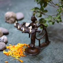 Load image into Gallery viewer, handcrafted vintage goddess Laxmi holding oil diyas-Claymango.com