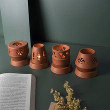 Load image into Gallery viewer, SET OF 4 - Handcrafted terracotta Tealight lamp (minimal & Contemporary) for your study table, dining table, side table from Festive collection-Terracotta-Claymango.com