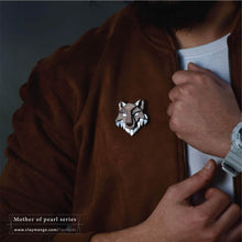 Load image into Gallery viewer, Wolf Brooch from Mother of Pearl series - 17 intricate hand inlaid MOP jewels.-Mens Accessories-Claymango.com