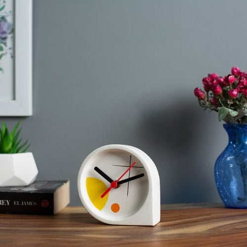 Concrete Q Tabletop Clock White Bahuaas Collection-Home Décor-Claymango.com