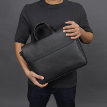 Load image into Gallery viewer, black leather briefcase bag

