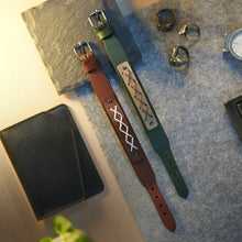 Load image into Gallery viewer, Kubek - Criss-Cross genuine leather wrist bands - Set of 2 (Brown+ Olive)
