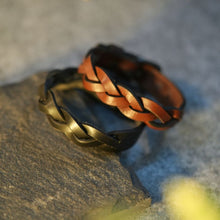 Load image into Gallery viewer, Kubek-Braided genuine leather wrist bands Single Fold - Set of 2 (Black+ Brown)