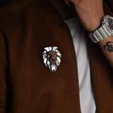 Load image into Gallery viewer, Lion Brooch from Mother of Pearl series - 16 hand inlaid MOP jewels.-Mens Accessories-Claymango.com