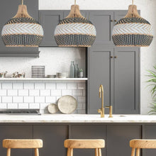 Load image into Gallery viewer, Tumip(B&W) - Unique handmade Woven Hanging Pendant Light, Natural/Cane Pendant Light for Home restaurants and offices.