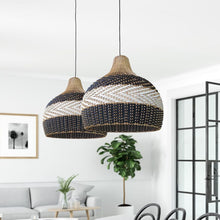 Load image into Gallery viewer, Tumip(B&W) - Unique handmade Woven Hanging Pendant Light, Natural/Cane Pendant Light for Home restaurants and offices.