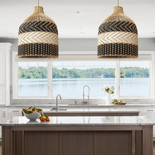 Load image into Gallery viewer, Torchic Cane(B&W)- Unique handmade Woven Hanging Pendant Light, Natural/Cane Pendant Light for Home restaurants and offices.