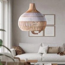 Load image into Gallery viewer, Tumip(White)- Unique handmade Woven Hanging Pendant Light, Natural/Cane Pendant Light for Home restaurants and offices.
