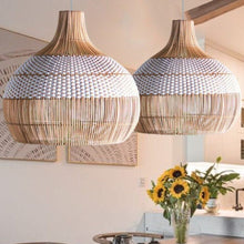 Load image into Gallery viewer, Tumip(White)- Unique handmade Woven Hanging Pendant Light, Natural/Cane Pendant Light for Home restaurants and offices.