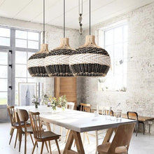 Load image into Gallery viewer, Tumip(B&W) - Unique handmade Woven Hanging Pendant Light, Natural/Cane Pendant Light for Home restaurants and offices.