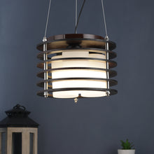 Load image into Gallery viewer, Wooden Round Hanging Light White Glass