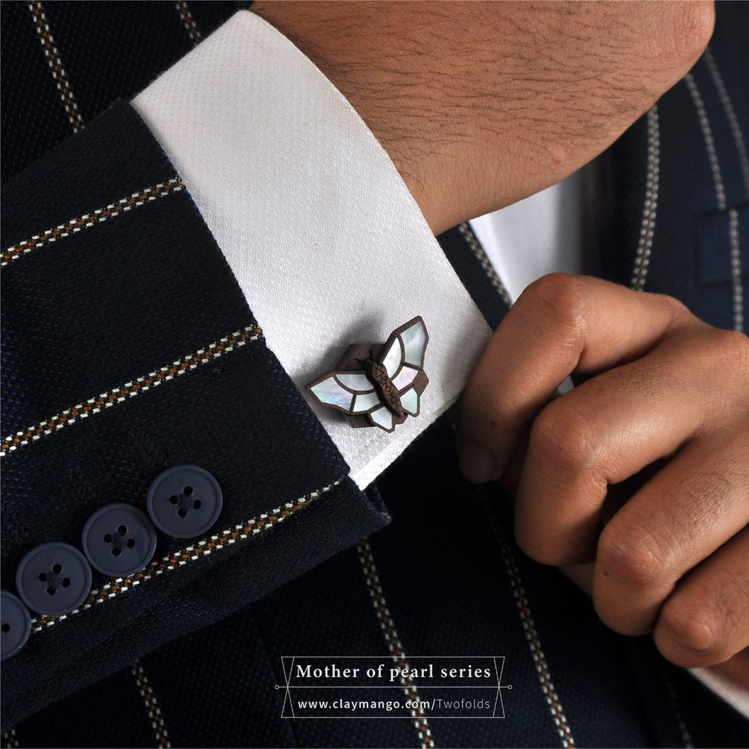 Butterfly - White Mother of pearl inlaid handcrafted cufflinks