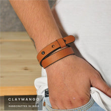 Load image into Gallery viewer, Kubek-Minimal genuine leather wrist bands two fold - set of 3 (Black+Tan+ Brown)
