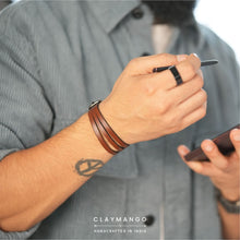 Load image into Gallery viewer, kubek - Slashed Genuine leather wrist bands - Set of 2 (Brown+ Olive)