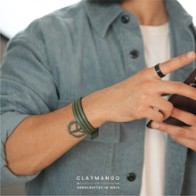 Load image into Gallery viewer, kubek - Slashed Genuine leather wrist bands - Set of 2 (Brown+ Olive)