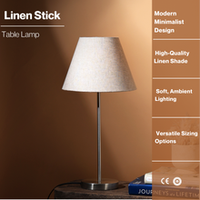 Load image into Gallery viewer, Linen Stick Lamp - Nickle Base, Minimalistic Lamp, Premium Linen
