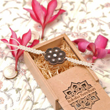 Load image into Gallery viewer, Ruhira-Handcrafted Wooden &amp; Mother-of-Pearl Rakhis with Silk yarn braiding – A Celebration of Design and Tradition
