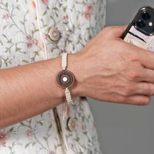 Load image into Gallery viewer, Taru(White)-Handcrafted Wooden &amp; Mother-of-Pearl Rakhis with Silk yarn braiding – A Celebration of Design and Tradition
