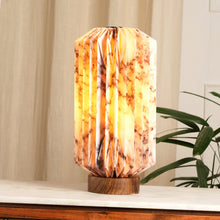 Load image into Gallery viewer, Drum Marble Print Table Lamp - Marble Print, Origami Pendant Lamp with Mango Wood Base
