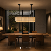 Load image into Gallery viewer, Azon linear Fabric - Industrial Pendant lamp with Natural bamboo mesh for Home, restaurants and offices.
