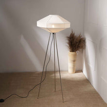 Load image into Gallery viewer, Space Rover - Tripod Floor Lamp, Nickle Base and Elegant Fabric Shade
