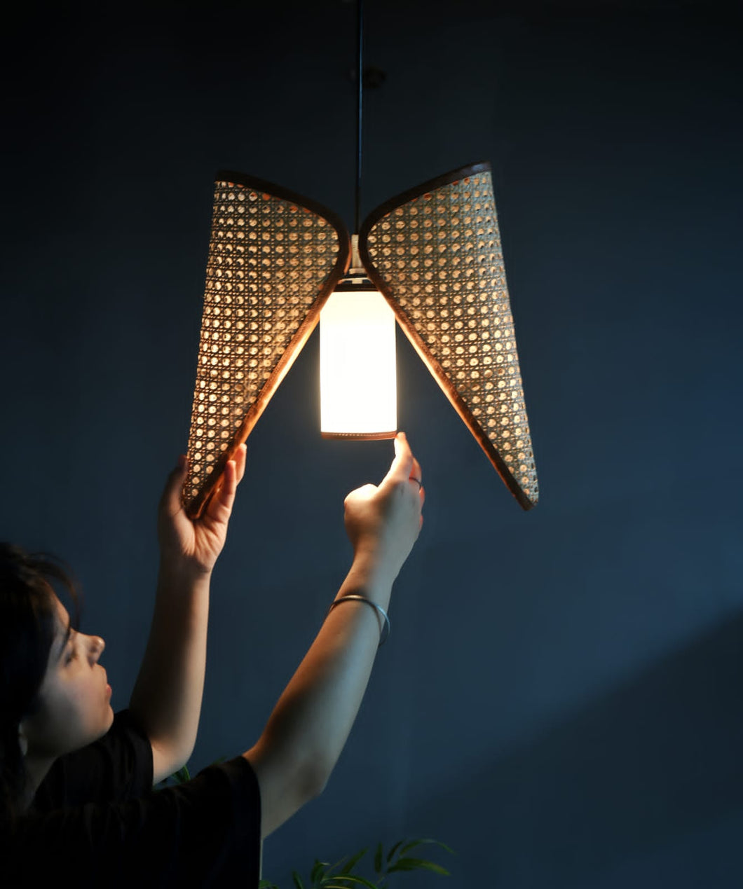Firefly Glow - Unique handmade Woven Hanging Pendant Light, Natural/Cane Pendant Light for Home restaurants and offices.
