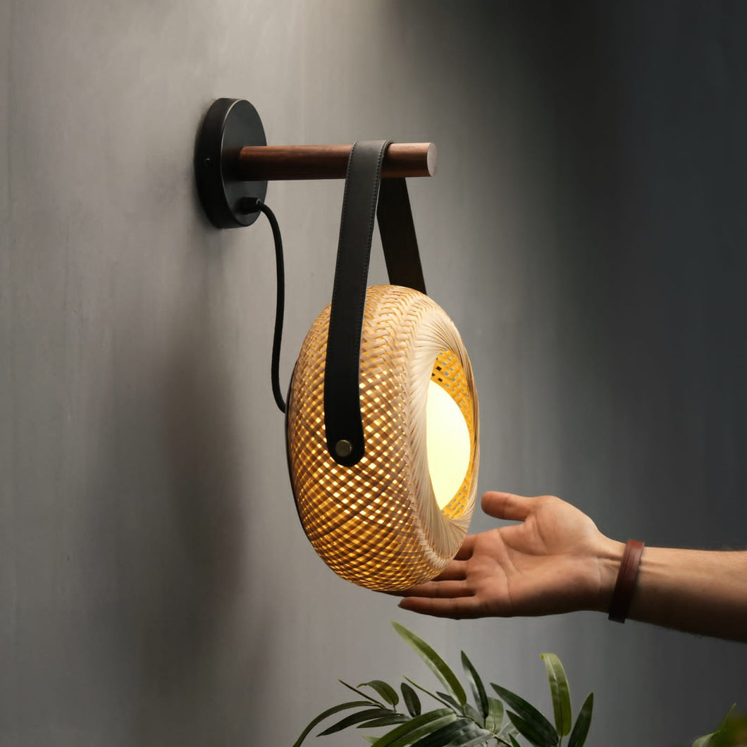 Eclipse- Unique handmade Woven Wall Sconce Light, Natural/Bamboo Wall Sconce Light for Home restaurants and offices.