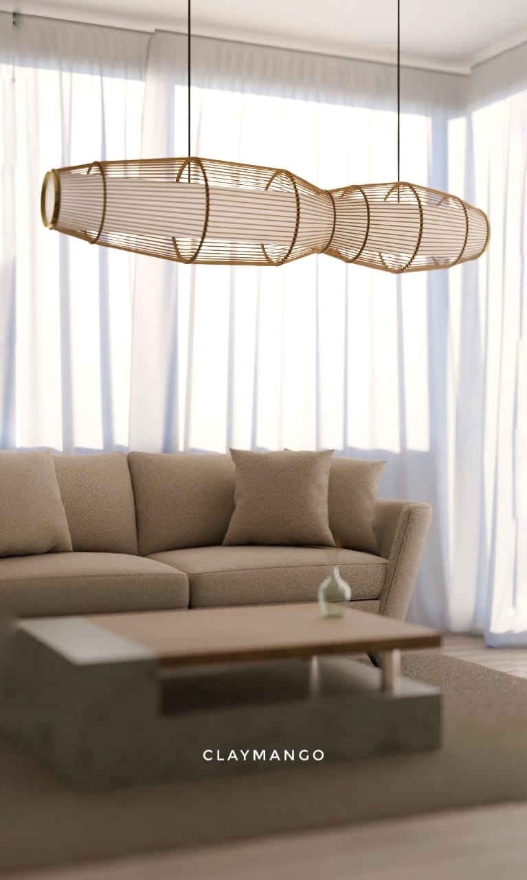 UrbanEscape 2.0 - Linear Industrial Pendant lamp with Natural Cane/Rattan mesh for Home, restaurants and offices.