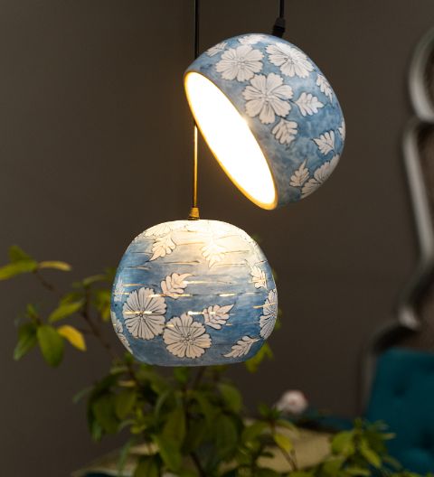 Blue Flower Combo - Terracotta Lamp