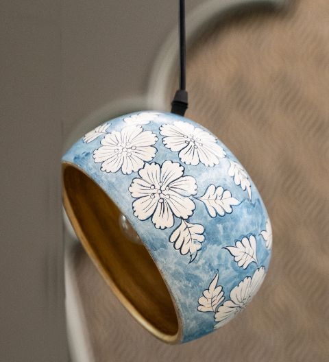 Blue Flower Angle Lamp - Terracotta Lamp