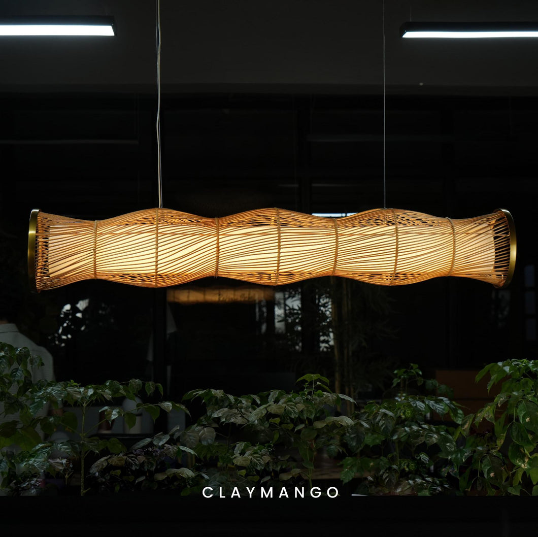 UrbanEscape - Linear Industrial Pendant lamp with Natural Cane/Rattan mesh for Home, restaurants and offices.
