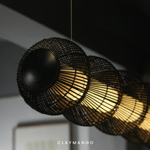 Load image into Gallery viewer, Resona Linear - Linear Industrial Pendant lamp with Natural Cane/Rattan mesh for Home, restaurants and offices.
