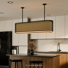 Load image into Gallery viewer, Azon linear - Industrial Pendant lamp with Natural bamboo mesh for Home, restaurants and offices.
