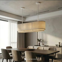 Load image into Gallery viewer, Azon linear Fabric - Industrial Pendant lamp with Natural bamboo mesh for Home, restaurants and offices.
