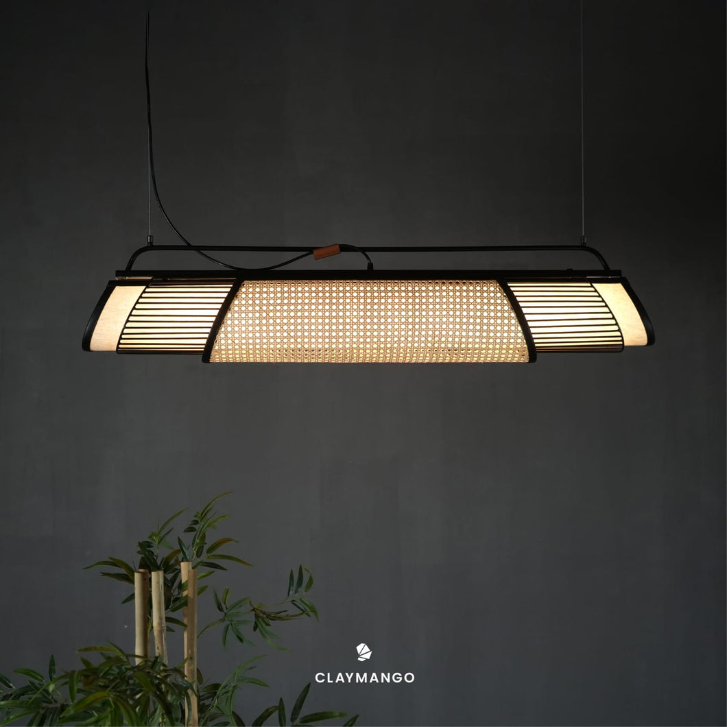 Zagon Sleek Linear - Industrial Pendant lamp with Natural bamboo mesh for Home, restaurants and offices.