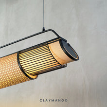 Load image into Gallery viewer, Zagon Sleek Linear - Industrial Pendant lamp with Natural bamboo mesh for Home, restaurants and offices.
