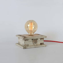 Load image into Gallery viewer, Vintage Wooden White chest table top lamp with light intensity regulator for your home and workspace + Bulb-Lamp-Claymango.com
