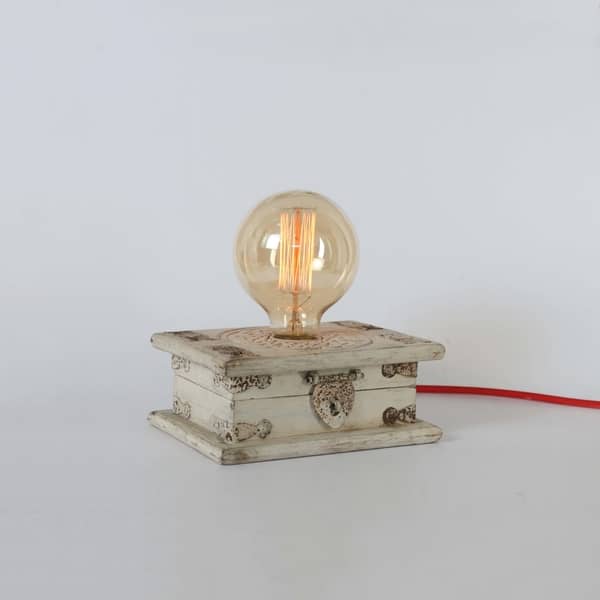 Vintage Wooden White chest table top lamp with light intensity regulator for your home and workspace + Bulb-Lamp-Claymango.com