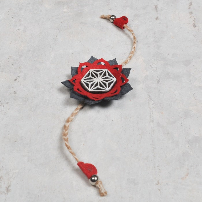 Handcrafted Mandala Block Rakhi from Bloom Collection - (Red & Grey- Mandala)-Rakhi-Claymango.com