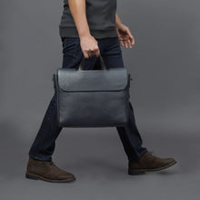 Load image into Gallery viewer, navy leather briefcase bag
