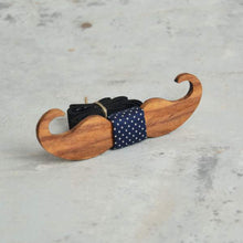 Load image into Gallery viewer, Light Brown wooden moustache bowtie Blue dots Pocket square - TF1043-Mens Accessories-Claymango.com
