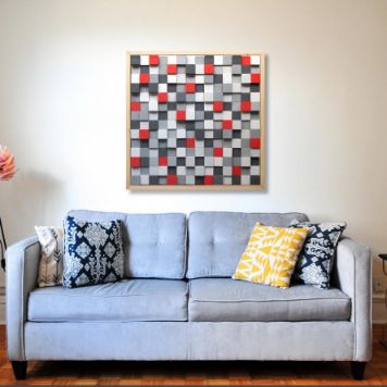Gradient gray and Red colour Modern Wooden pixel Wall sculpture.-Home Décor-Claymango.com
