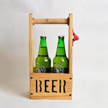 Load image into Gallery viewer, Weekend essential Wooden Beer Crate / Beer carrier with bottle opener- 2 Big beer bottles -White wood-Bar Accessories-Claymango.com
