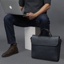 Load image into Gallery viewer, navy leather office briefcase

