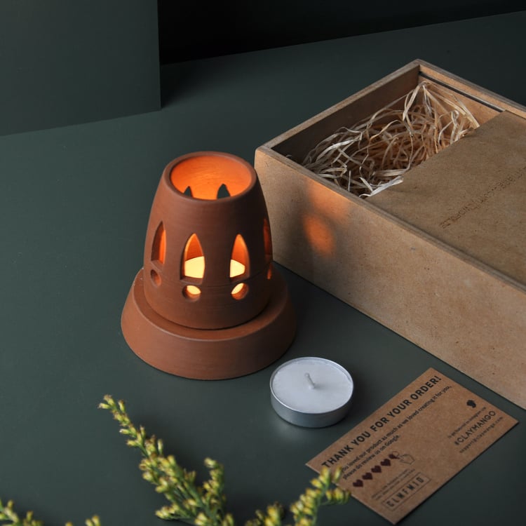 ARDHA-GIFT PACK handcrafted terracotta Tealight lamp (minimal & Contemporary) for your study table, dining table, side table from Festive collection-Terracotta-Claymango.com