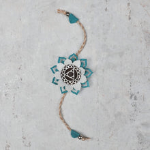 Load image into Gallery viewer, Handcrafted Mandala Block Rakhi from Bloom Collection - (Teal &amp; White)-Rakhi-Claymango.com
