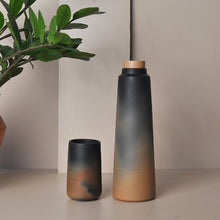 Load image into Gallery viewer, DUAL TONE HandmadeTerracotta Earthen Clay Bottle - 800ml with cork and wooden lid (glass not included)-Terracotta-Claymango.com
