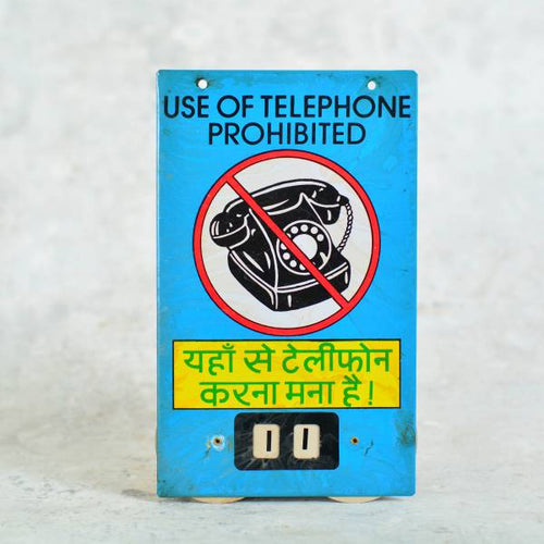 Tin placard old 90's print - Telephone prohibited-Antiques-Claymango.com